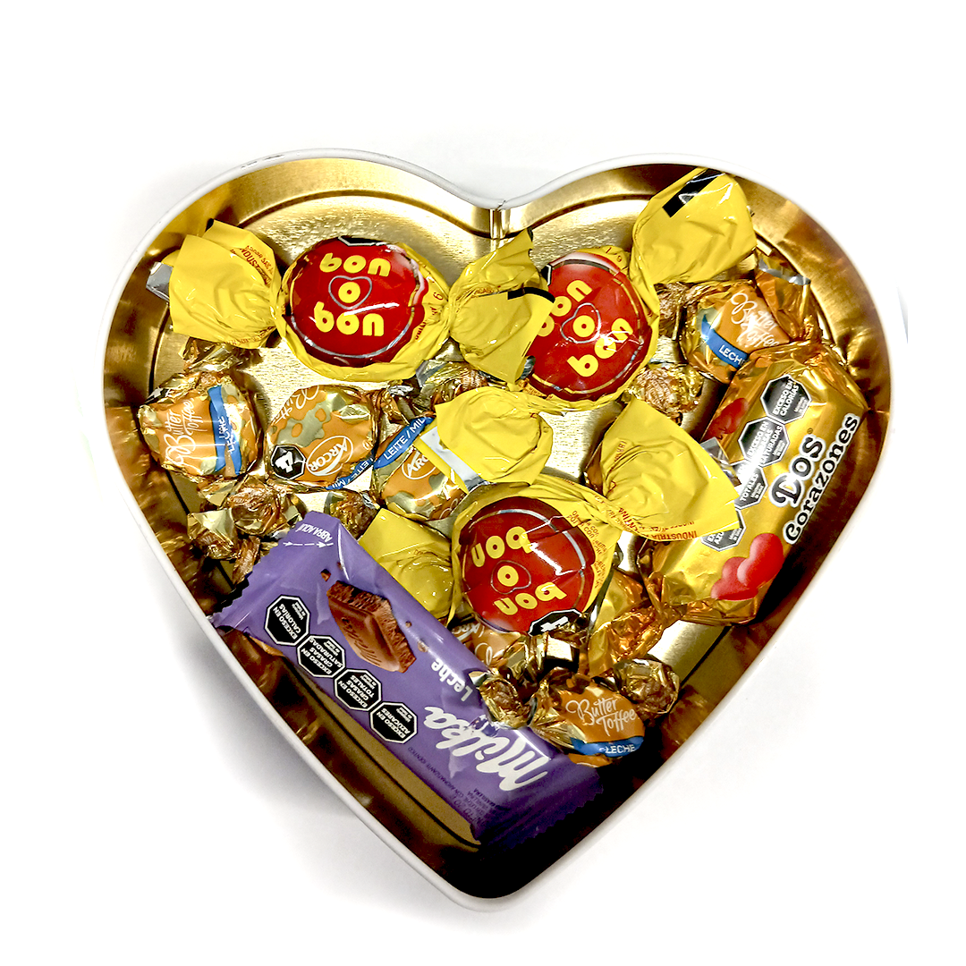 Lata corazón Bon o bon y chocolates
